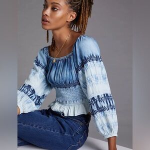 Anthropologie Pilcro Smocked Chambray Top. Size XL.